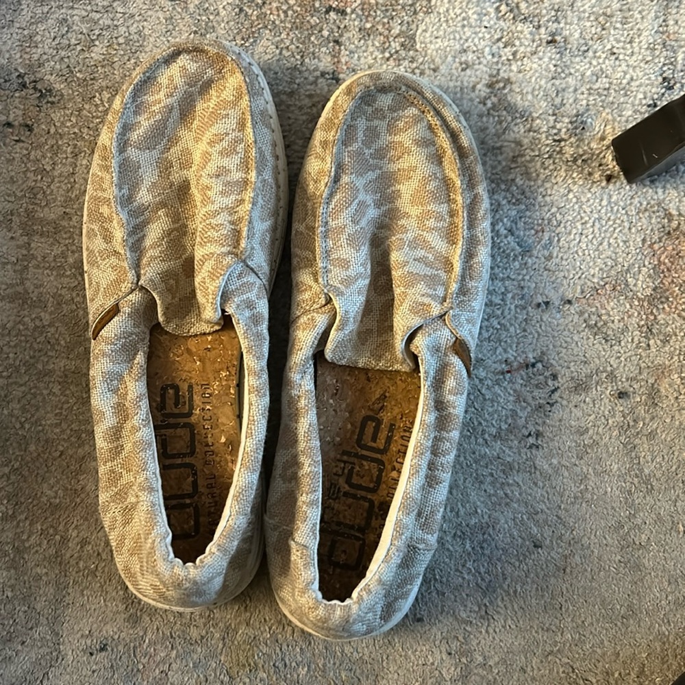 Hey Dude leopard slip ons